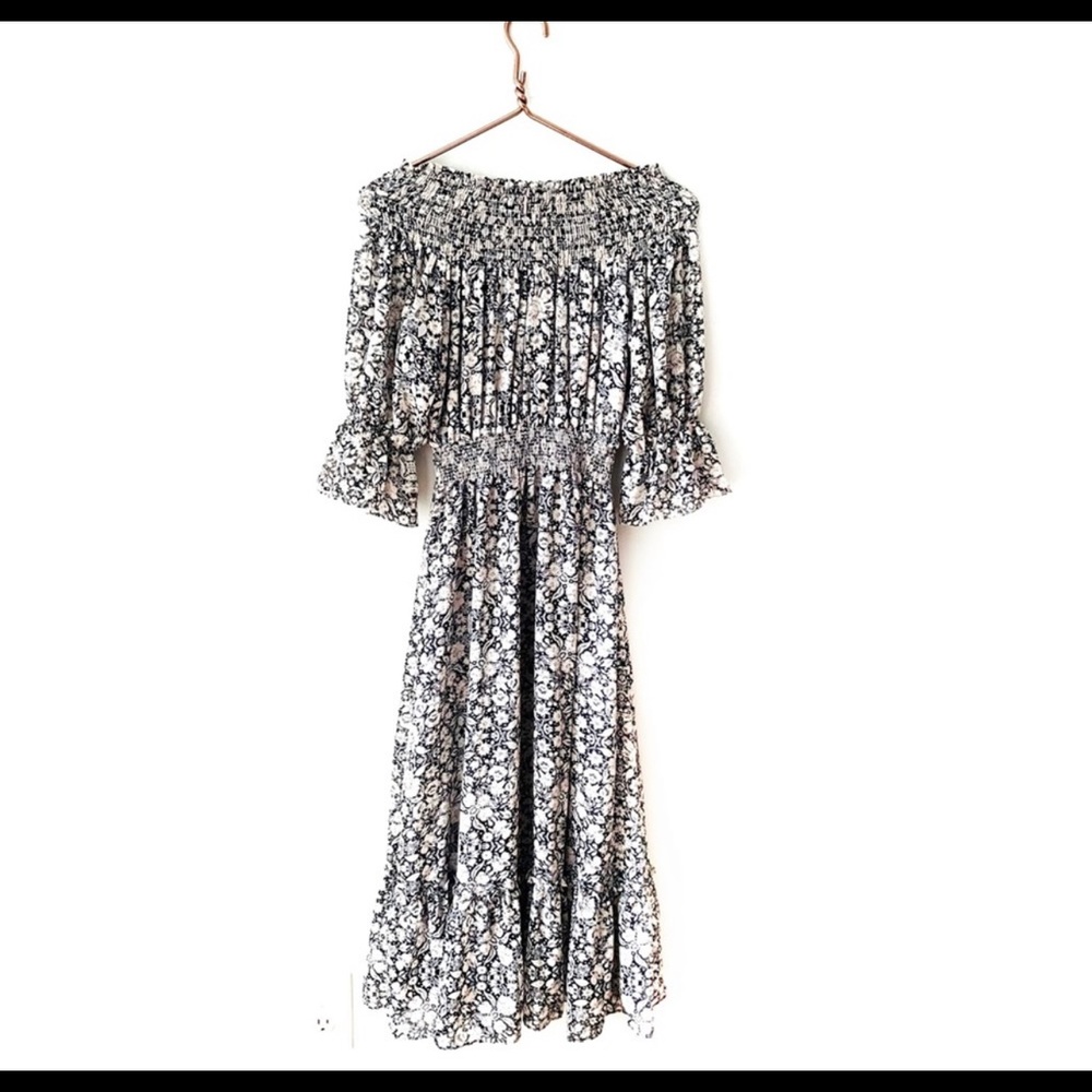 Misa Los Angeles | Smocked Off Shoulder Midi Dress
